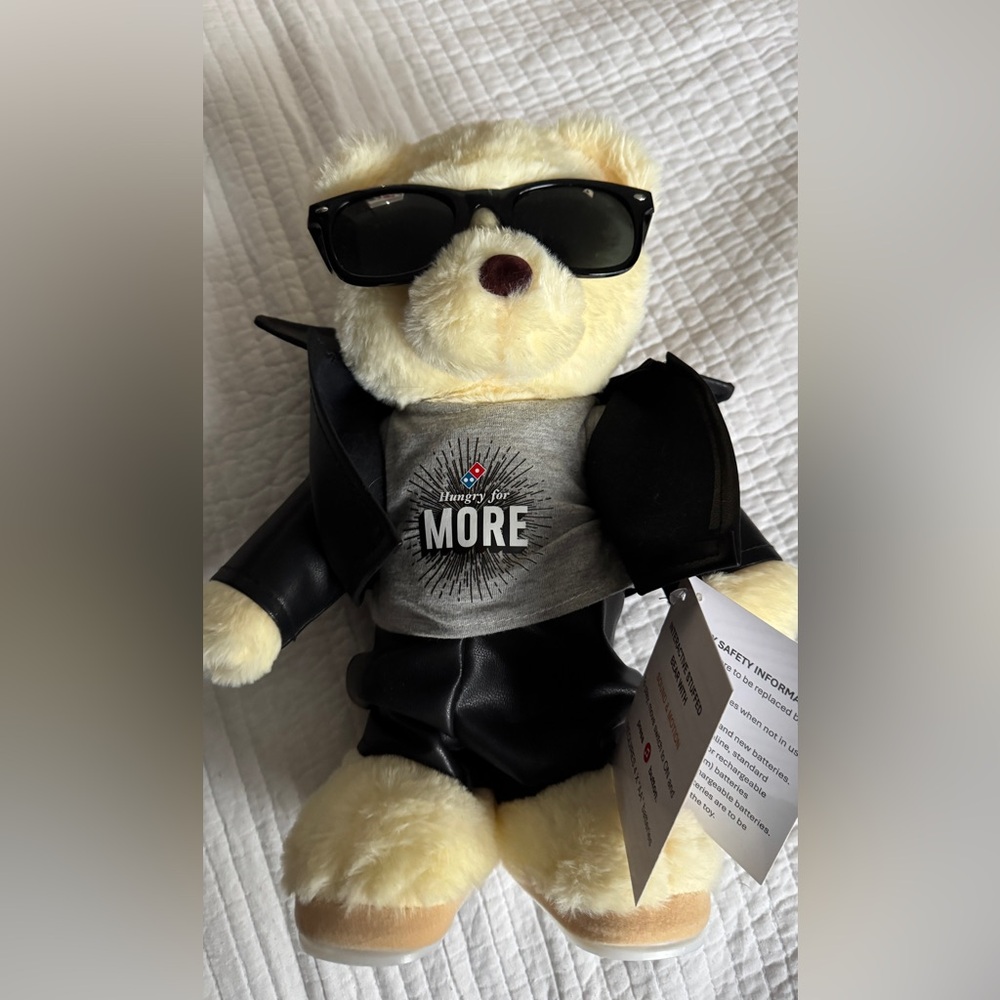 Domino's Pizza Plush 12” Bear Sings Rebel Yell Billy Idol and Dances